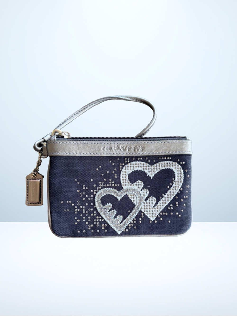 Coach 2010 Poppy Crystal Hearts Wristlet (Blue/Silver)